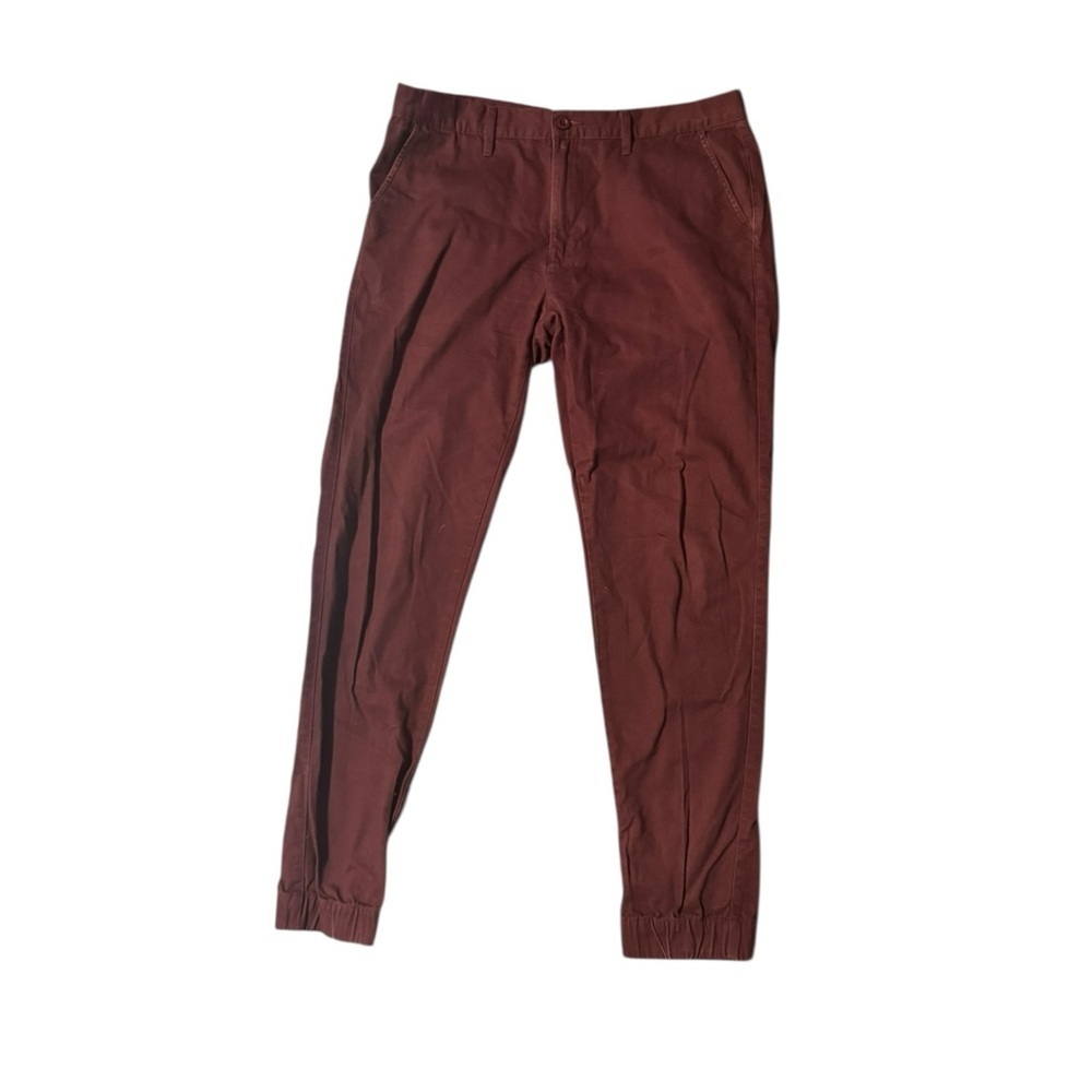 Elwood The Elastic Cuff Slim Chino Pants Men's 34 X 30 Maroon Stretch Preppy